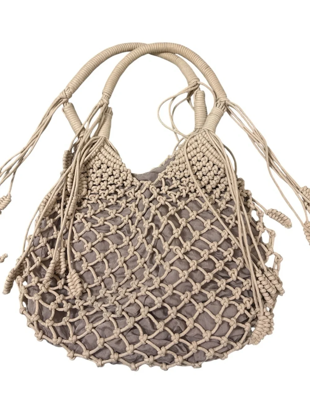 Monserat De Lucca Cream Macramé Shoulder Bag